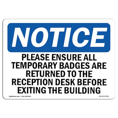 Signmission OSHA Sign, 3.5" H, 5" W, Please Ensure All Temporary Badges Are Returned Sign, Landscape, 10PK OS-NS-D-35-L-17440-10PK